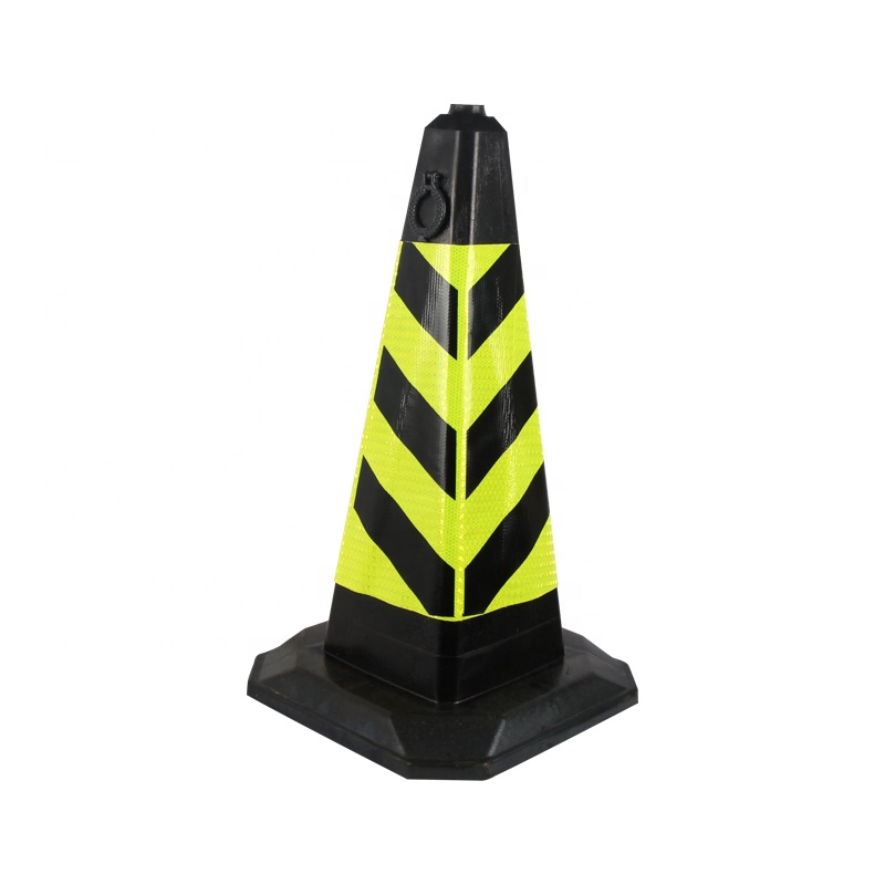 Cono de seguridad de conos de tráfico de PVC de plástico duradero de alta calidad con base de goma con cinta reflectante